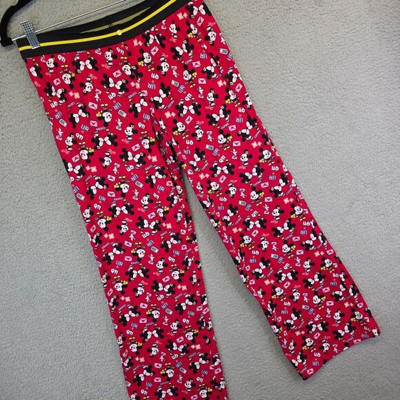 Disney Cuties Pajama Pants Womens M Red Kawaii Mickey Minnie Mouse Cartoon Sleep - Picture 1 of 14